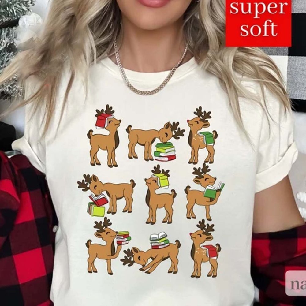 Reindeer Reading Shirt Teacher Christmas Shirt Librarian Shirt
